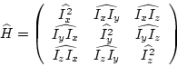 \begin{displaymath}
\widehat{H} = \left(\begin{array}{ccc}
\widehat{I_x^2} & \wi...
...x} & \widehat{I_zI_y} & \widehat{I_z^2} \\
\end{array}\right)
\end{displaymath}